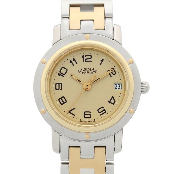 Hermès Clipper Watch, GP (Gold Plated) Stainless Steel, Women's, Ivory, CL4.220 - Picture 1 of 16